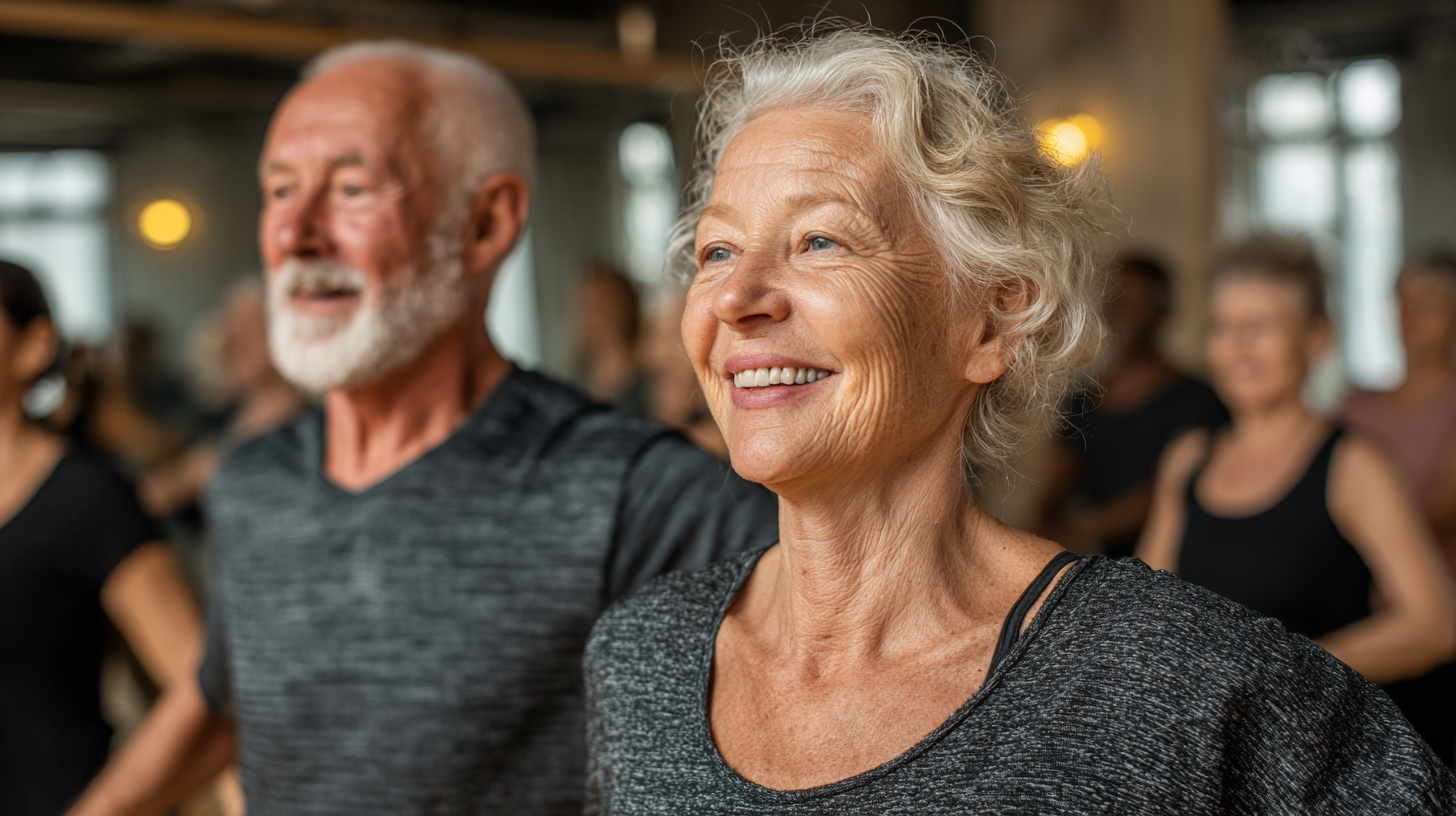 Група активних людей старшого віку під час групового тренування