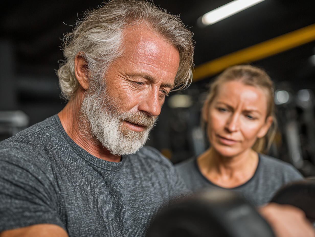 Група старших людей виконує вправи в приємній атмосфері під керівництвом досвідченого тренера